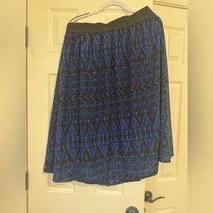 LuLaRoe Black and Blue Geometric A-Line Skirt